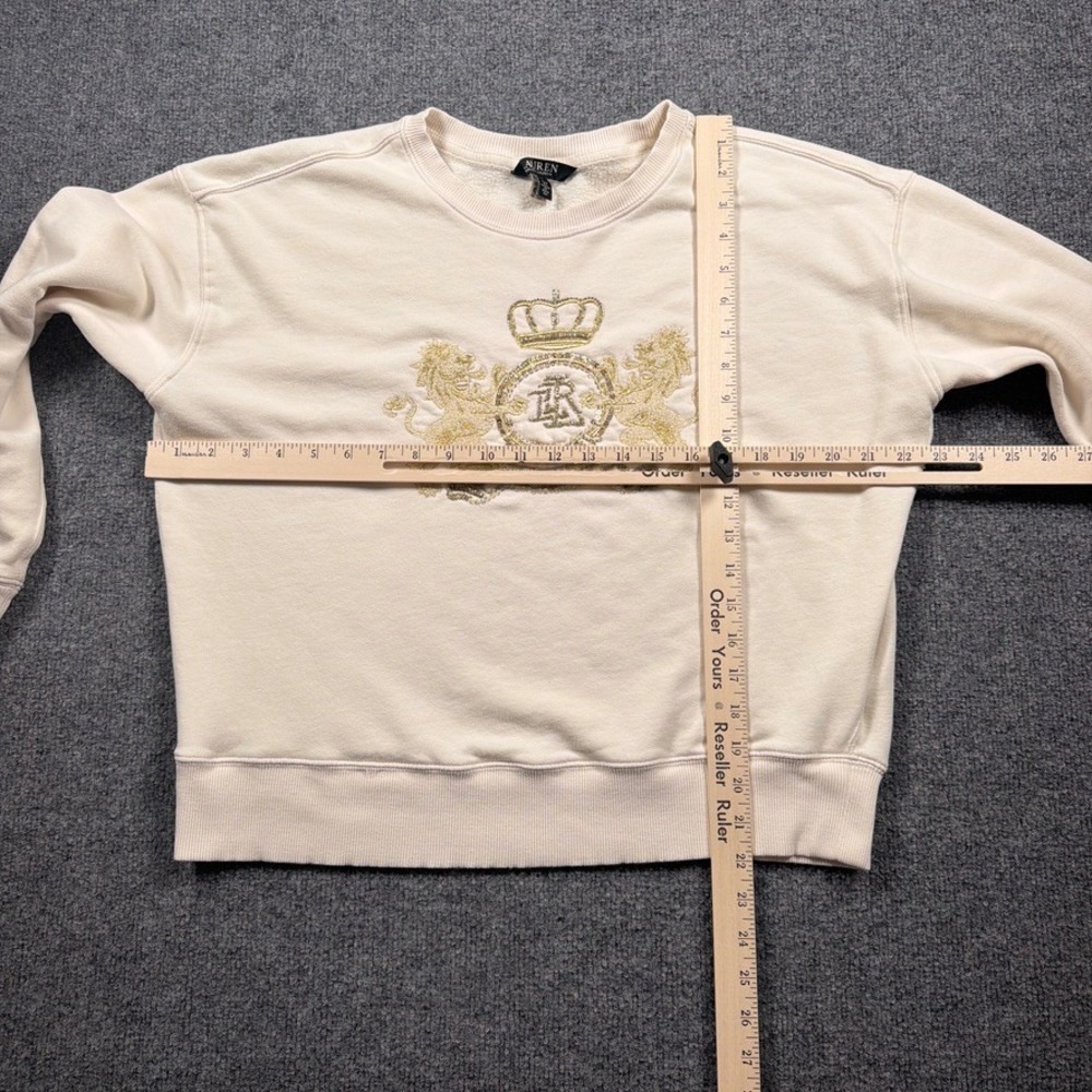 Lauren Ralph Lauren Black Label Sweatshirt Womens Medium Cream Crest Oversize - Picture 6 of 10